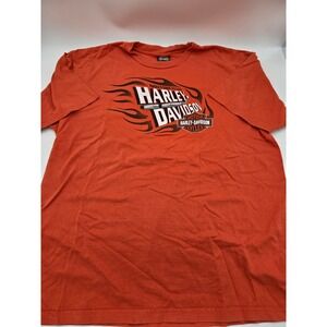 Harley Davidson Motorcycles Flame Graphic T-Shirt Orange Mens XXL 2006 Biker Tee